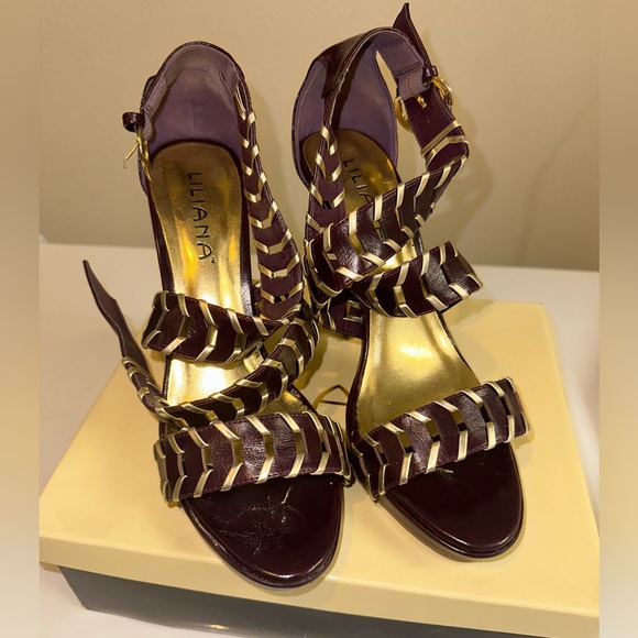 Liliana Purple and gold sandals high heels - Picture 2 of 9